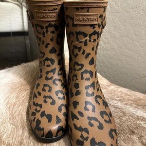 HUNTER Original Leopard Print Refined Short Rain Boot Cheetah